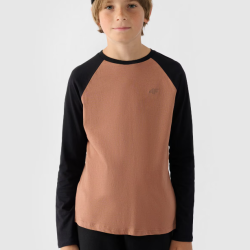 4F Chlapčenské tričko dlhý rukáv - hnedá 