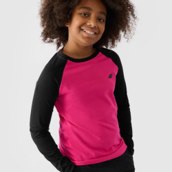 4F Dievčenské regular tričko s dlhým rukávom - fuksiové 4FJWAW24TLONF291