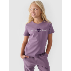 4F Dievčenské tričko s potlačou - fialová 4FJWAW24TTSHF1545