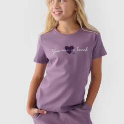 4F Dievčenské tričko s potlačou - fialová 4FJWAW24TTSHF1545