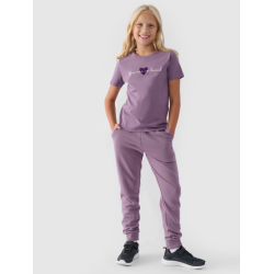 4F Dievčenské tričko s potlačou - fialová 4FJWAW24TTSHF1545