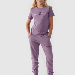 4F Dievčenské tričko s potlačou - fialová 4FJWAW24TTSHF1545