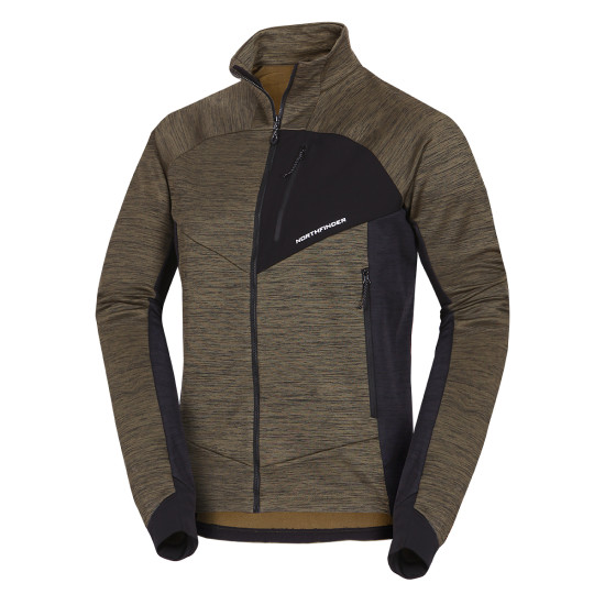 Northfinder Pánsky trekingový melanžový sveter JULISTE blackdarkgreen