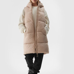 4F Dámska zatepľovacia prešívaná vesta s kapucňou - béžová