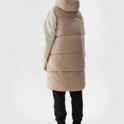 4F Dámska zatepľovacia prešívaná vesta s kapucňou - béžová