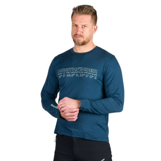 Pánske tričko s dlhým rukávom zo zmesi merino vlny ERNESZT navy Pánske tričko s dlhým rukávom zo zmesi merino vlny ERNESZT navy