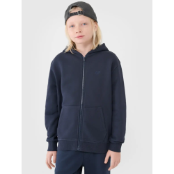 4F Chlapčenská rozopínateľná tepláková mikina s kapucňou - tmavomodrá