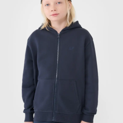 4F Chlapčenská rozopínateľná tepláková mikina s kapucňou - tmavomodrá