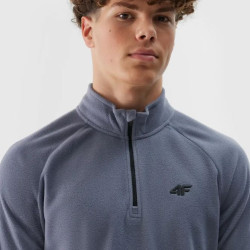 4F flísova mikina bez kapucne denim 4FWAW24UFLEM044